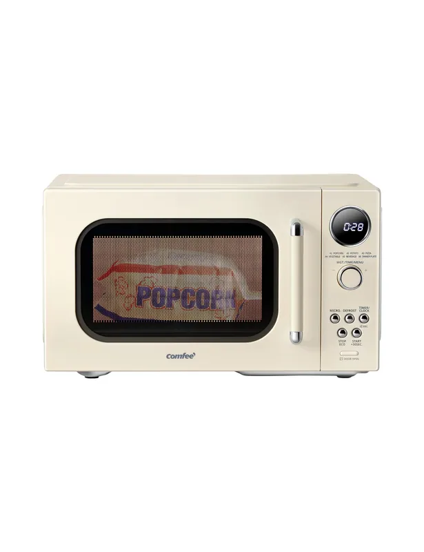 COMFEE‘ Retro Microwave Oven, Small Microwave with 6 Auto Menus, 0.9 cu.ft Countertop Compact Microwave with Multi-stage Cooking, Mute Function, LED digital, Apricot/900W, CMO-MMP02AA(AT)