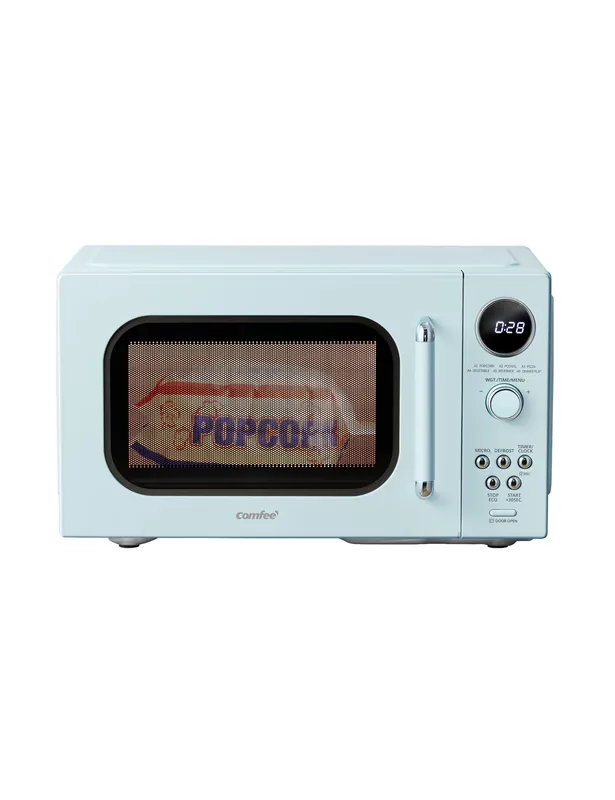 COMFEE‘ Retro Microwave Oven, Small Microwave with 6 Auto Menus, 0.9 cu.ft Countertop Compact Microwave with Multi-stage Cooking, Mute Function, LED digital, Green/900W, CMO-MMP02AA(GN)