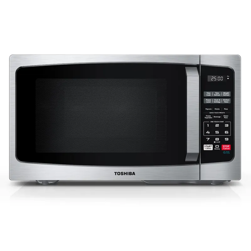 TOSHIBA ML-EM09PA(SS) Small Microwave Oven with 6 Auto Menus, Mute Function, LED Lighting, Countertop Microwave Perfect for Apartments, 0.9 Cu Ft, 10.6 Inch Removable Turntable, 900W, Stainless Steel