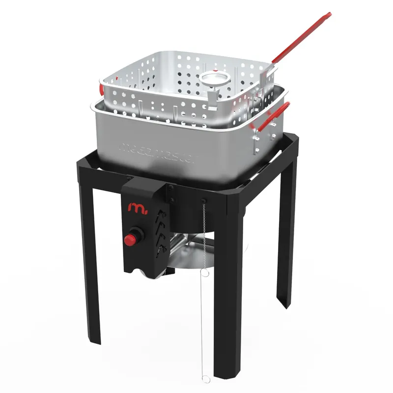 Megamaster 12QT Outdoor Propane Deep Fryer Pot Kit with Basket, 54,000 BTU Gas Aluminum Fish Fryer Kit, 0-10 PSI Regulator, 5" Thermometer, for Chicken Wings, Seafood, French Fries - 840-45009