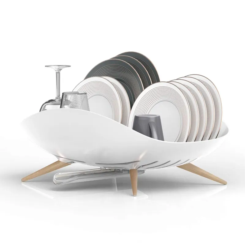 carrotez Dish Drying Rack, Dish Rack, Dish Drainer with Swivel Spout for Kitchen Counter, Auto Water Drainage, Durable, Rustproof, White