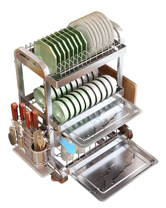 Stainless Steel Dish Drying Rack 3 Tier Dish Rack with Drainer Tray Utensil Holder and Cutting Board Holder Large Capacity Dry Rack for Dishes Kitchen Counter Silver (16.1" L x 10.6" W x 24.6" H)
