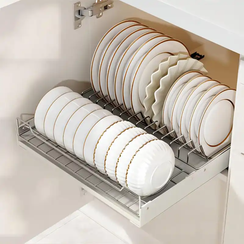 ZHOHO TANT Pull out Cabinet Organizer Fixed with Adhesive Nano Film, Slide out Dish Drying Rack for Kitchen Cabinets, Pull Out Drawer for Kitchen Under Sink Organizer