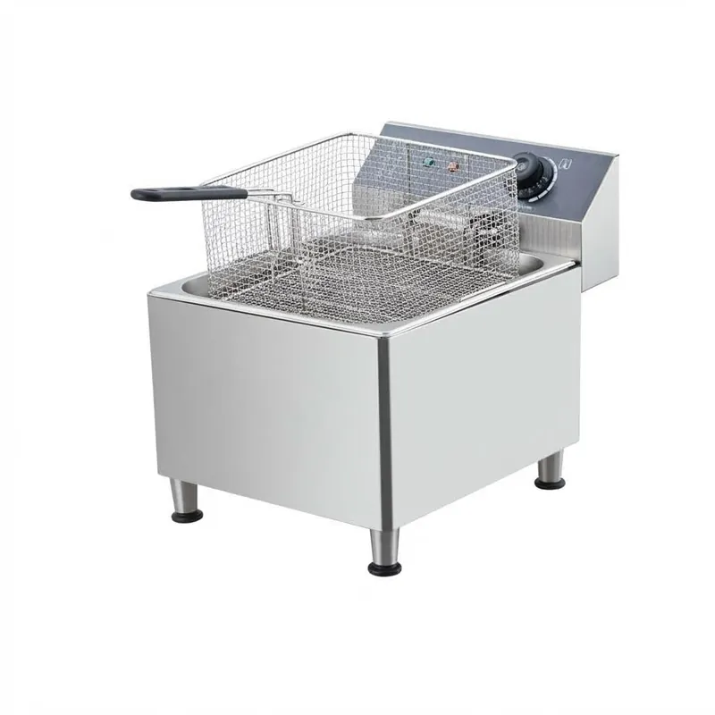 11L Commercial Electric Deep Fryer, 304 Stainless Steel Inner Tank with Adjustable Long Feet, Countertop Fryer with Basket & Temperature Control, Double Overheat Protection for Restaurant, Food Truck,