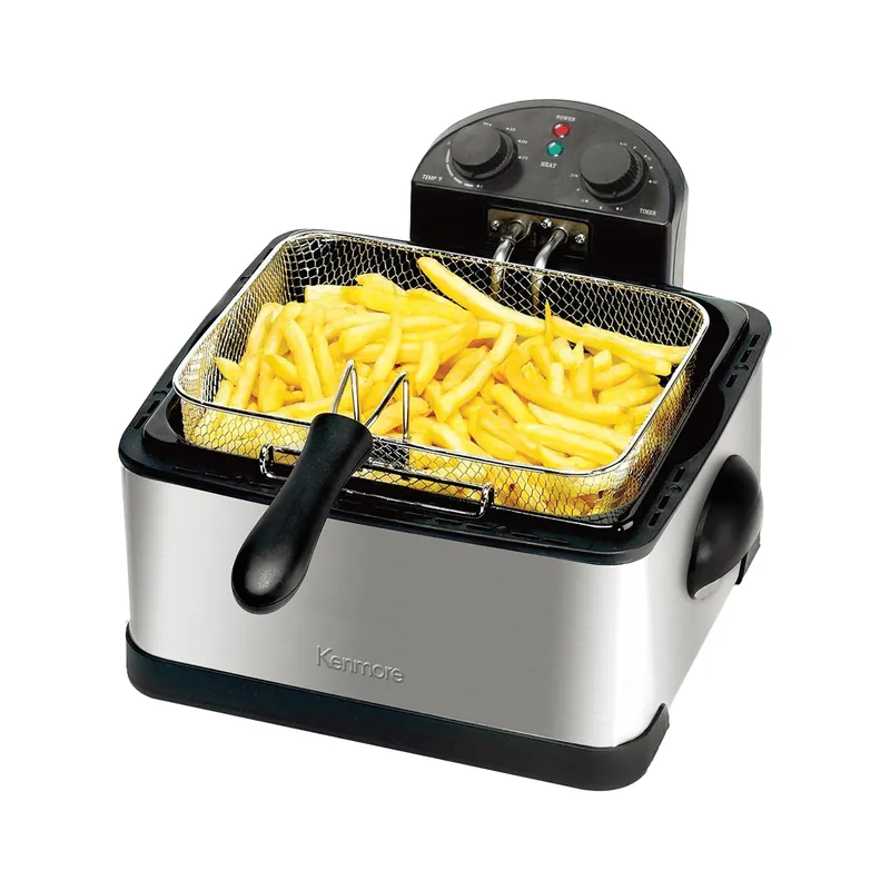 Kenmore Electric Deep Fryer - Grease & Odor Filtration, Simple Temperature Control, Eléctrica Freidoras For Home Use, 3 Baskets For Frying French Fries, Chicken Wing, 4 Liter Capacity Stainless Steel