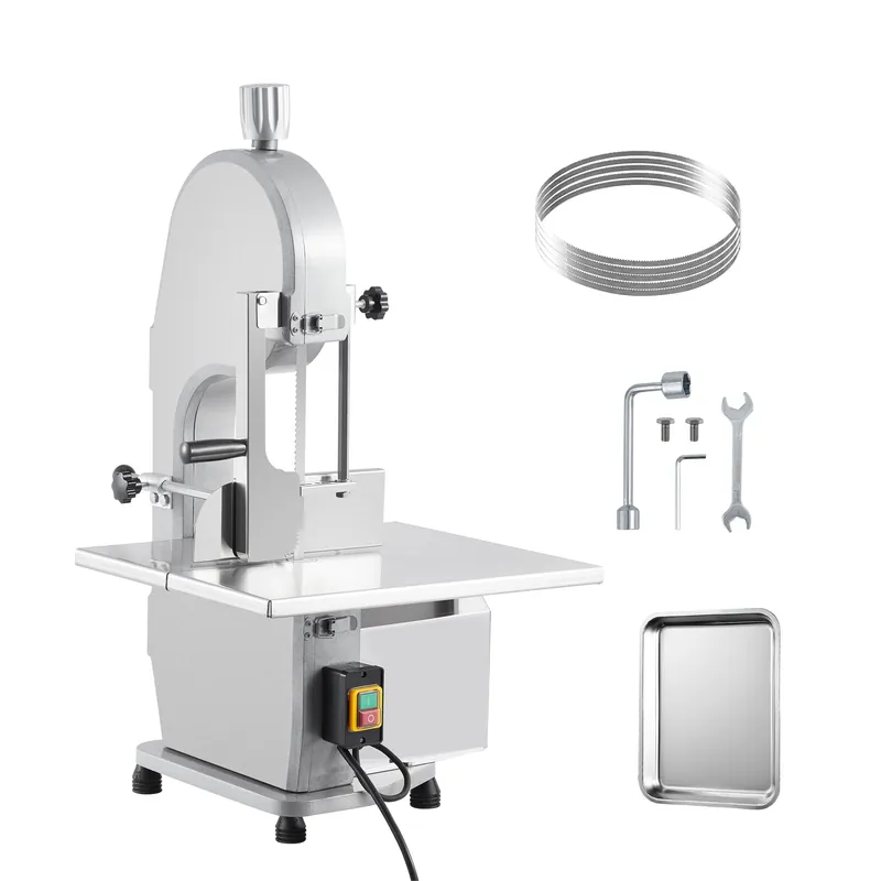 1500W Commercial Electric Meat and Bone Bandsaw, Stainless Steel Worktable 19.3" x 15", 0.16–7.9 Inch Cutting Thickness, Frozen Meat Cutter with 5 Saw Blades for Pork, Beef, Chicken, Fish