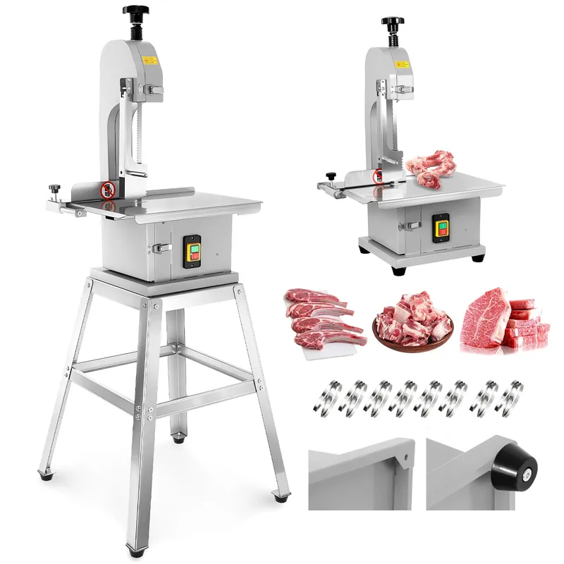 2500W Electric Bone Saw Machine, 0.04-7.8 Inch Cutting Thickness,3.0HP Frozen Meat Vertical Cutter Commercial Bandsaw with 8 Saw Blades, 18.7x12in Table Sawing for Frozen Meat Pork Beef Ribs