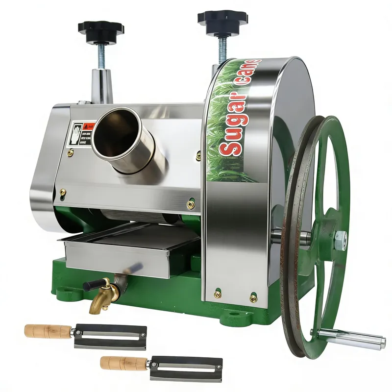 LGXEnzhuo Manual Sugarcane Juicer – Stainless Steel 3-Roll Juice Extractor with Large Crank and 2 Peeling Knives, 330 lbs/h High-Efficiency Press for Sugarcane, Ginger
