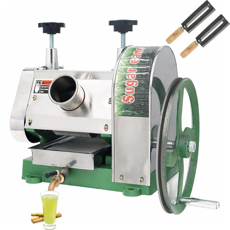 TECHTONGDA Manual Sugarcane Juice Machine, Commercial Sugar Cane Press, 3 Rollers Sugar Cane Juicer, Sugarcane Extractor, Sugar Cane Juice Squeezer with Handwheel and Two Knives for Homes and Shops