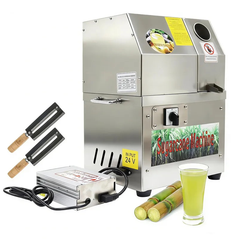 LGXEnzhuo 24V/110V Electric Sugar Cane Juicer, 450W Sugarcane Juicer Machine 330 LBS/H Output, 4 Stainless Steel Roller Sugarcane Juice Press Extractor, Voltage Transformer, for Indoor/Outdoor
