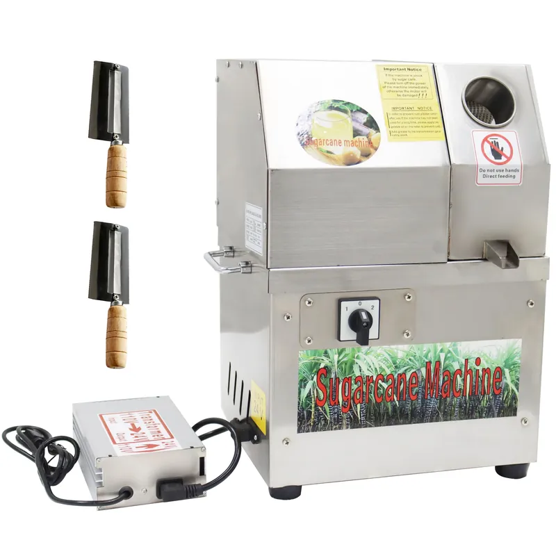 HQHAOTWU Sugar Cane Juicer Electric Sugarcane Juice Machine Vertical Sugar Cane Ginger Juicer 4 Stainless Steel Rollers Sugarcane Juice Press Extractor with Transformer 24V DC or 110V AC