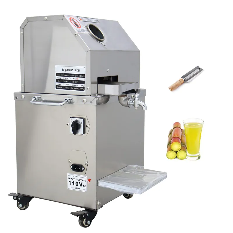 LGXEnzhuo Electric Sugar Cane Press Juicer Machine, 750W Stainless Steel Sugarcane Juicing Crusher Extractor, with 3 Rollers and 4 Casters for Ginger Sweet Sorghum
