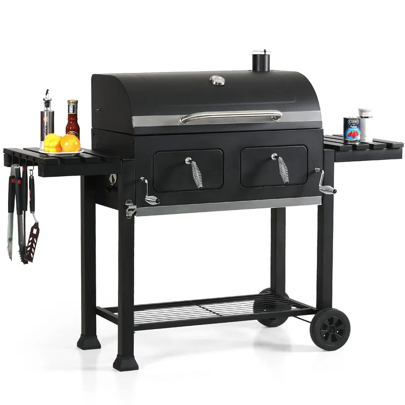 Captiva Designs Extra Large Charcoal BBQ Grill with Oversize Cooking Area(794 SQIN), Outdoor Cooking Grill with 2 Individual Lifting Charcoal Trays and 2 Foldable Side Tables