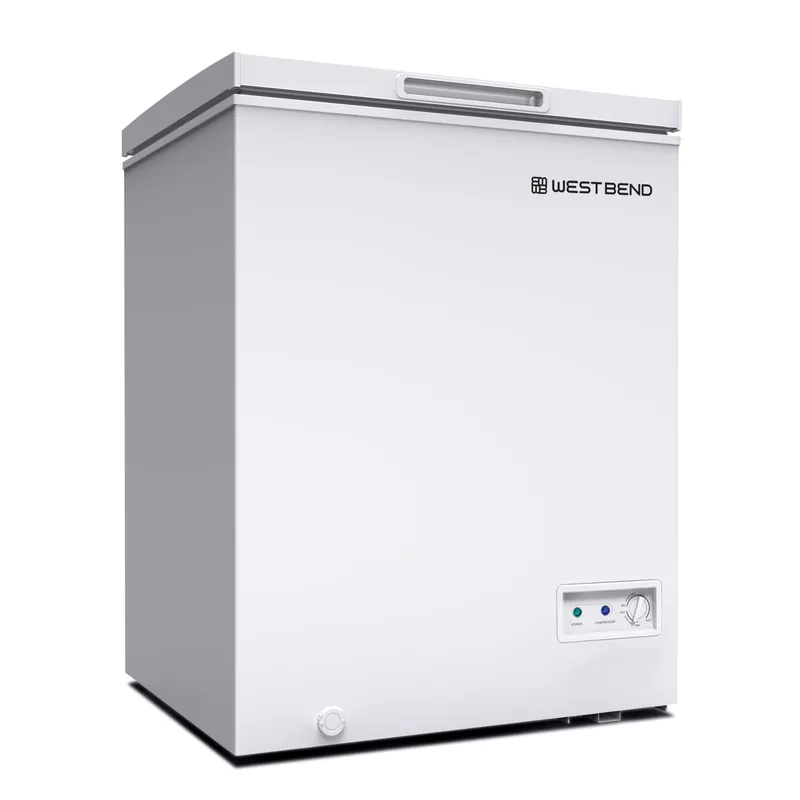 West Bend Chest Freezer with Adjustable Temperature Control, Free-Standing with Single Flip-Up Lid, Manual Defrost with Drain Perfect for Homes, Garages, Basements, 5-Cu.Ft, White