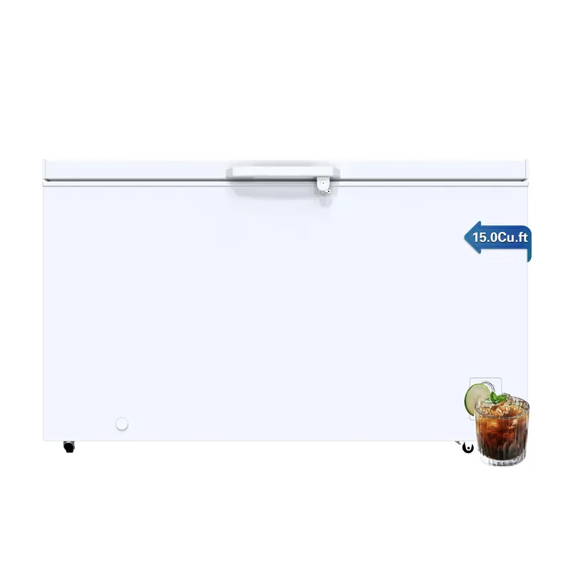 15.0 Cu.Ft Deep Freezer, Large Chest Freezer for Families with Removable Basket& 8 Adjustable Thermostat, Energy Saving Freezer Front Drain Free Standing Top Open Door for Home, Kitchen, White