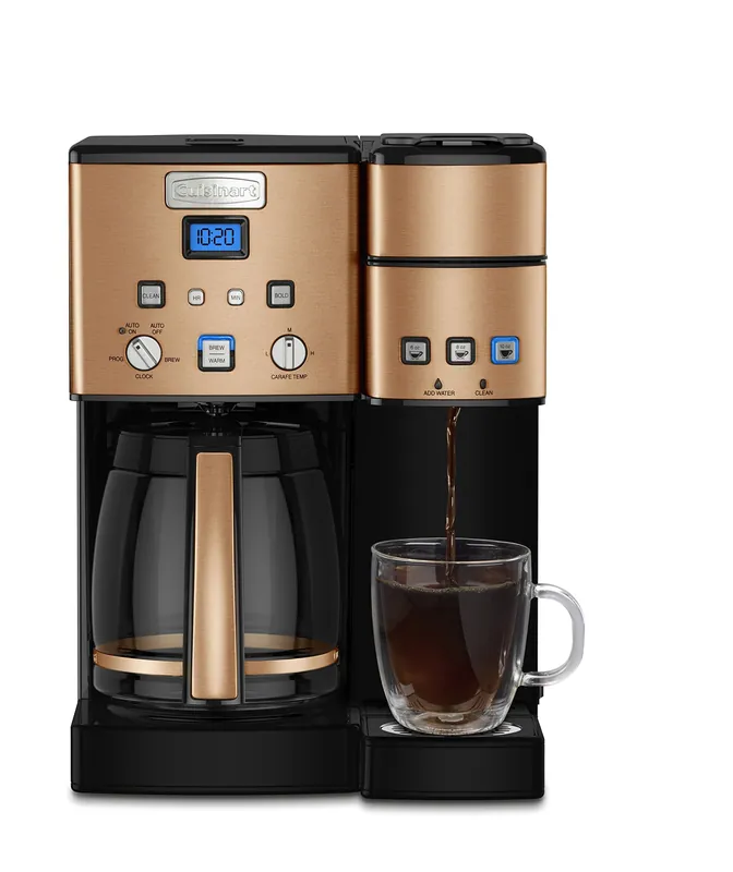 Cuisinart Single Serve + 12 Cup Coffee Maker, Offers 3-Sizes 6-Ounces, 8-Ounces and 10-Ounces, Stainless Steel, SS-15CP, Copper