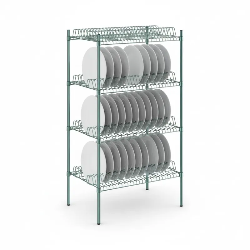 Getzi W24‘‘ x L36‘‘ x H74‘‘ Stationary, 1 1/4" Slots Commercial Green Epoxy Drying Rack Shelf Kit with Plate Slots and Casters – Heavy Duty NSF Wire Shelving, Mobile Dish Drying Station