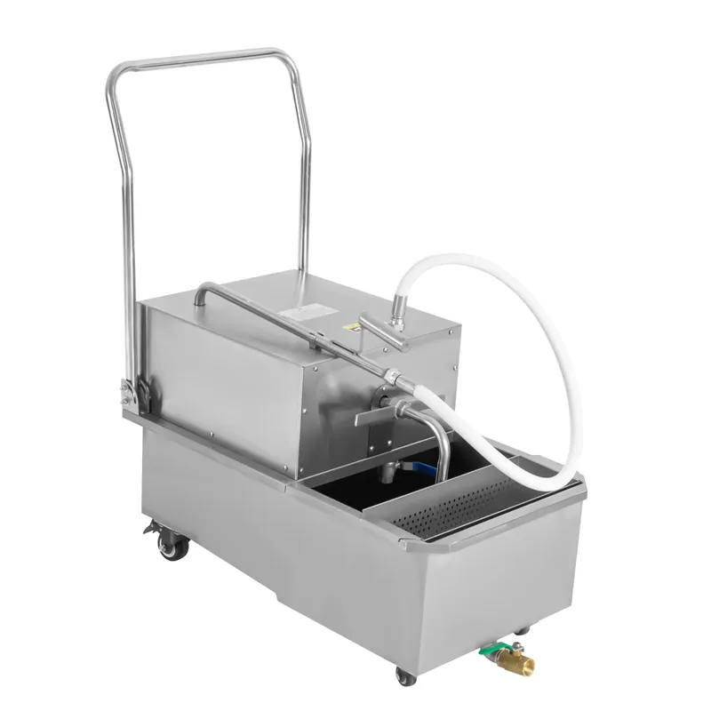 Mobile Fryer Filter, 55L/14.5Gal Commercial Oil Filler Machine Cart 550W Stainless Steel Oil Filter Machine Separator with Wheels Deep Fryer Filter Truck Oil Filtration System Oil Pump Flow 32L/min