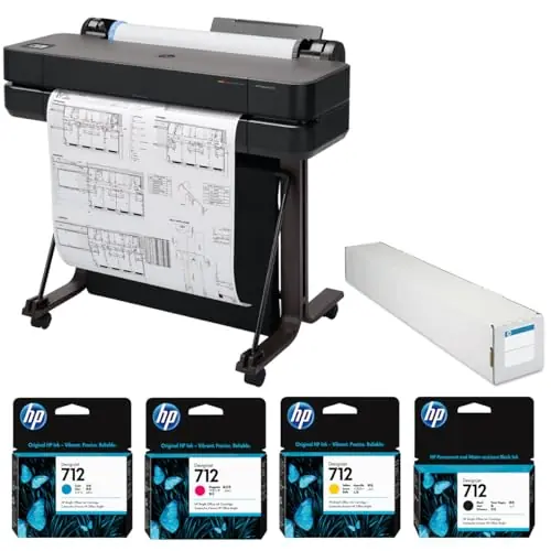 Wireless Large Format Color Thermal Inkjet Plotter Printer, 2025 Edition, Bundle with Color and 38ml Black Ink Pack