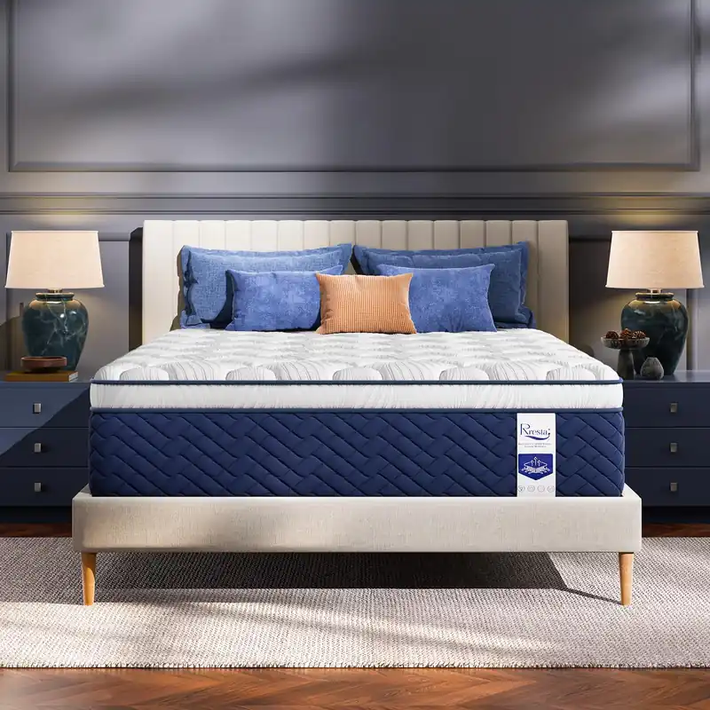 RRESTA Firm Queen Mattress 14 Inch - Hotel Collection Hybrid Mattress with 7-Zone Support for Spinal Alignment, Extra Back & Hip Support, Fiberglass-Free, CertiPUR-US Certified, 365-Night Trial