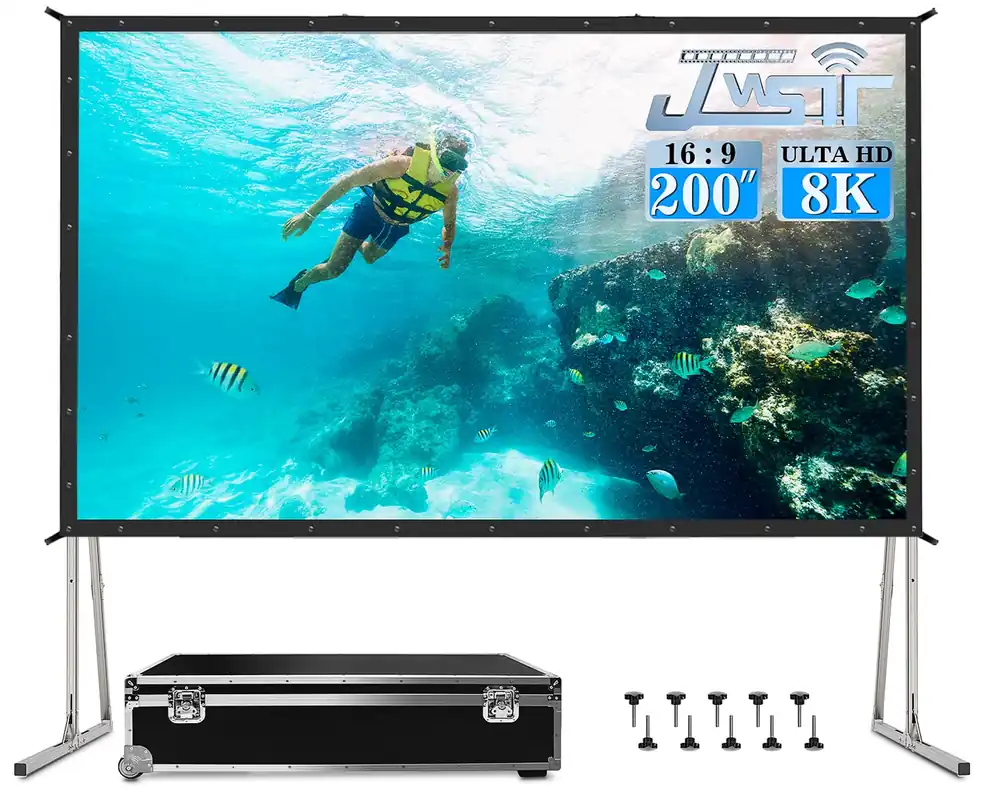 JWSIT 200 inch Projector Screen with Stand,Upgraded 3 Layers PVC 16 9 Large Outdoor Projector Screen,Portable Outdoor Movie Screen with Carrying Bag for Large Commercial Performance