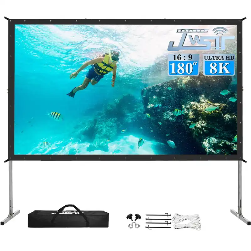 JWSIT 180 inch Projector Screen with Stand,Upgraded 3 Layers PVC 16 9 Large Outdoor Projector Screen,Portable Outdoor Movie Screen with Carrying Bag for Large Commercial Performance