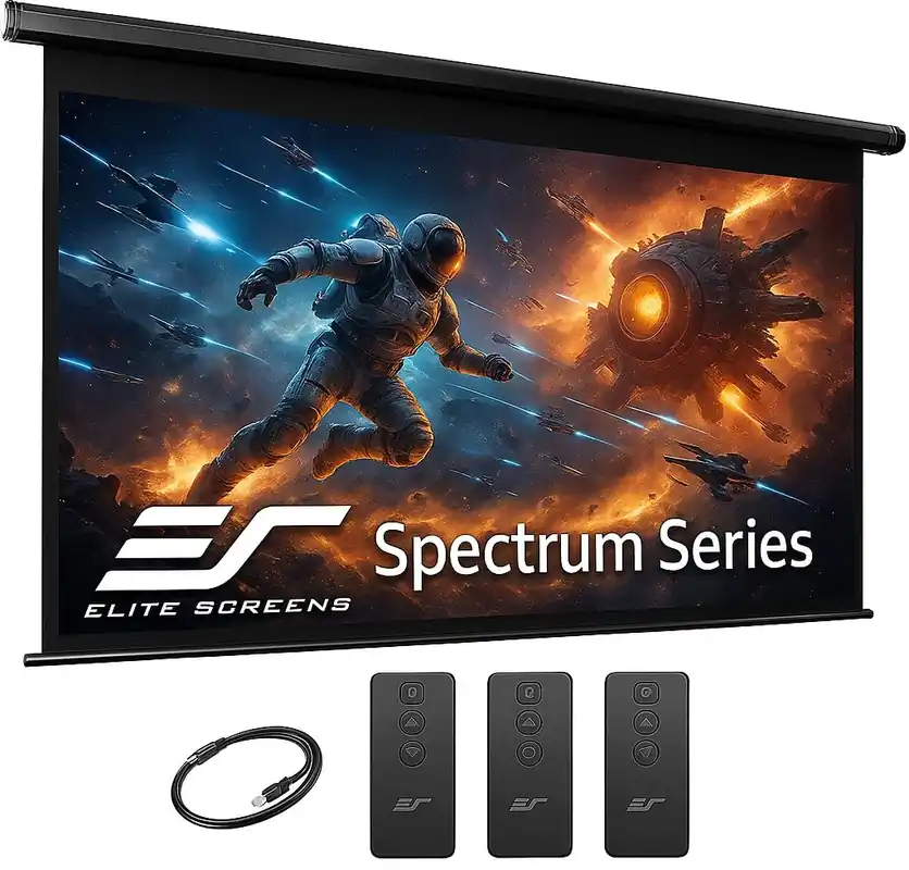 Projector Screen Elite Screens Spectrum, 150-INCH Diag 16 9, Motorized Projection Screen Movie Home Theater 4K/8K Ultra HD Ready, Black Case, ELECTRIC150H2