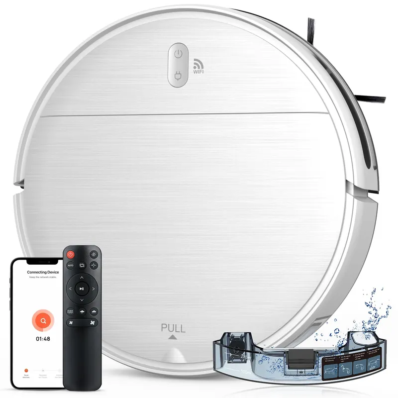 Robot Vacuum and Mop Combo, 2 in 1 Robotic Vacuum Cleaner with Schedule, App/Alexa/Voice Control, Slim 2.87", Self-Charging, Strong Suction & Long Runtime, Ideal for Hard Floor, Pet Hair, Carpet