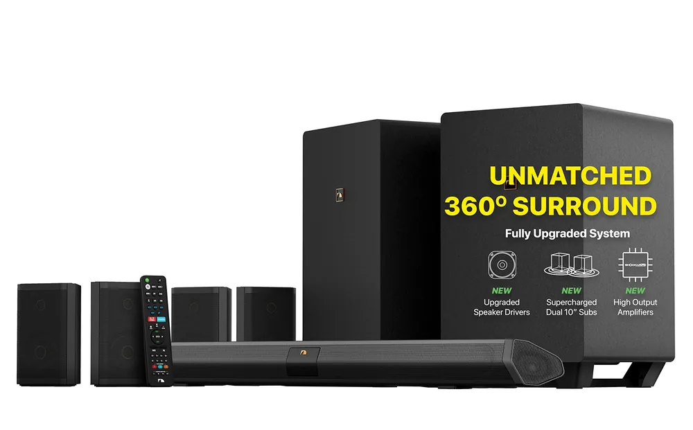 Nakamichi Shockwafe Ultra 9.2.4 Channel Soundbar System with Dolby Atmos/DTS X, Dual 10" Subwoofers, 4 Rear Surround Speakers, 1300 Watts Max Output Power