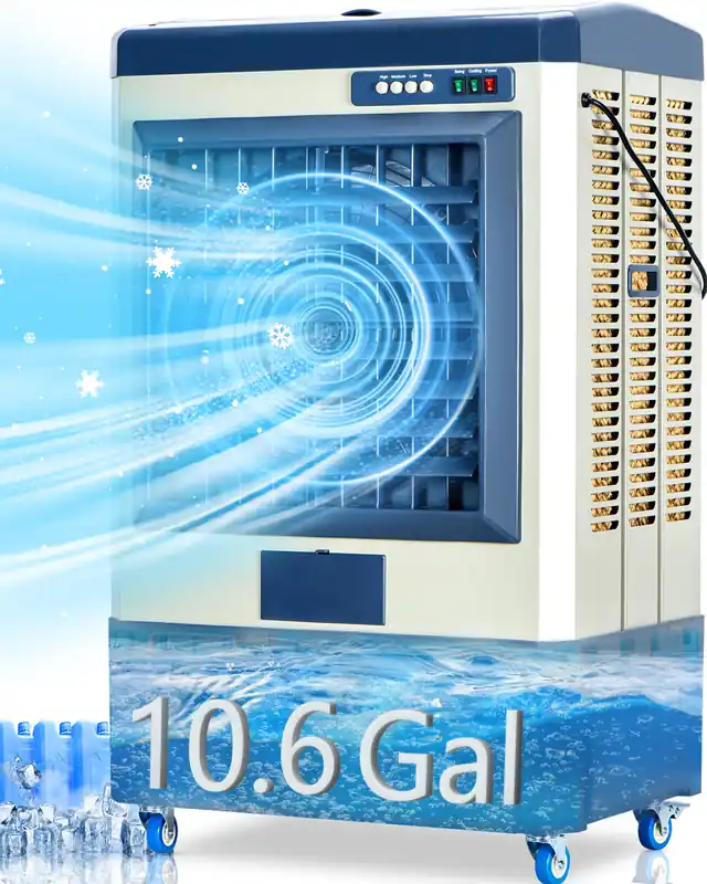 Uthfy 41" Swamp Cooler, 4800 CFM Evaporative Air Cooler with 10.6 Gallon Water Tank, Portable Outdoor Air Conditioner with 3 Ice Pack, 110° Oscillation, 3 Speed for Garage, Yard, Midnight Blue