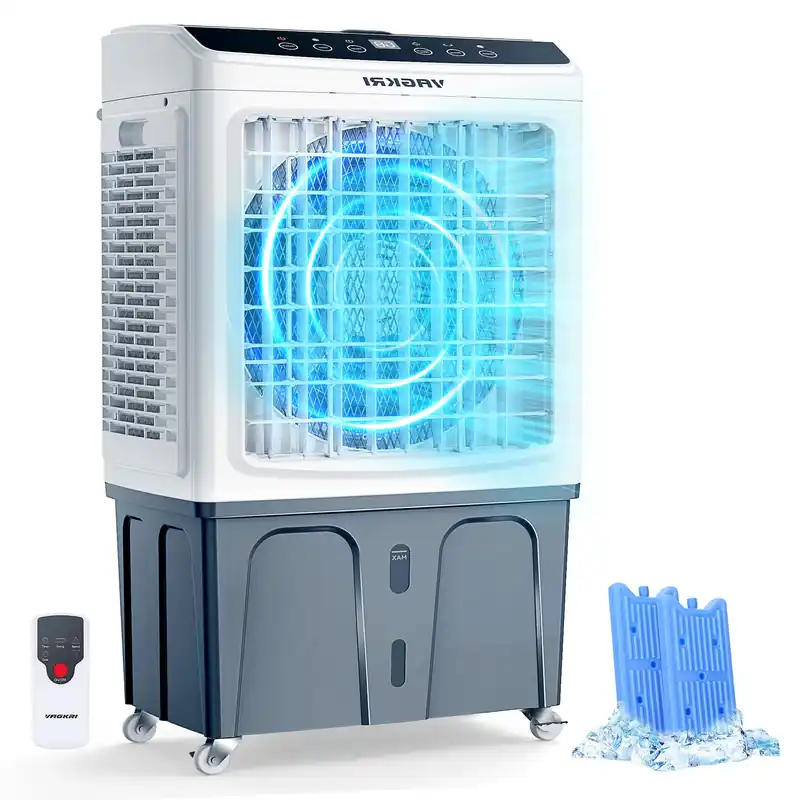 Evaporative Air Cooler, Outdoor Swamp Cooler 3-IN-1 Cooling Fan with Remote Control Water Self-filling, 24H Time, 3 Modes & Wind for Garage, Yard, Commercial Use