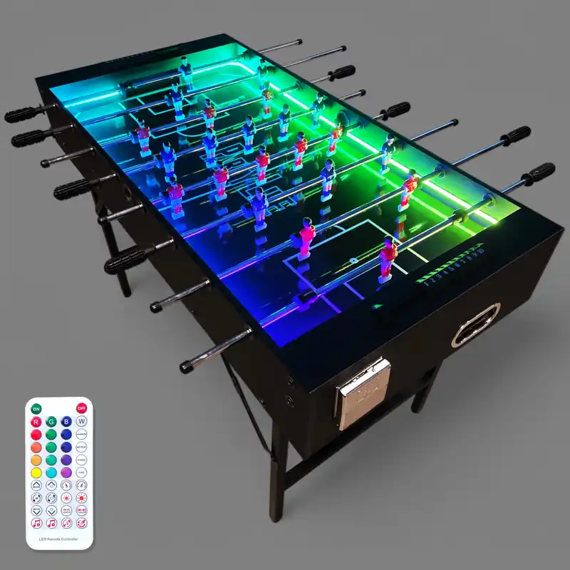 PartyLife 48" Foosball Table w/LED Lights & Folding Steel Legs Minimal Assembly, Smooth Surface, Very Sturdy - Perfect for Kids and Adults, Game Rooms & Home Arcade!