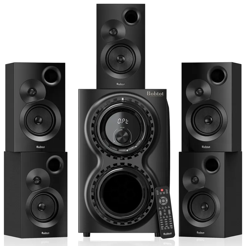 Bobtot Surround Sound Systems 1400 Watts Peak Power Home Theater Speakers - 12" Subwoofer Strong Bass 5.1 Wired Loud Stereo Audio System with ARC Optical Bluetooth Input for TV