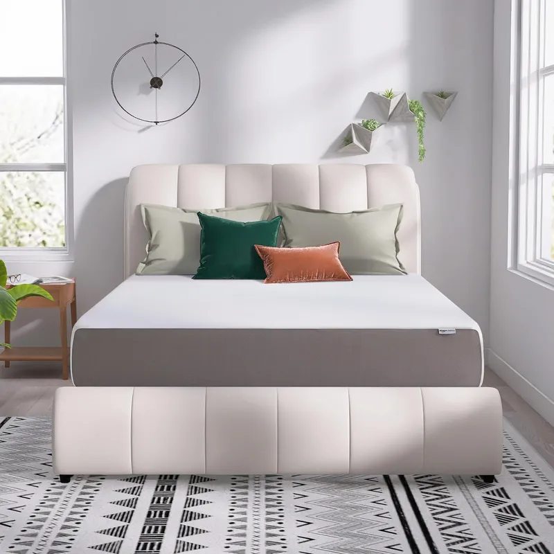 Amazon Basics Memory Foam Mattress, Soft Plush Feel, Breathable, 12 Inch, Queen, White/Grey