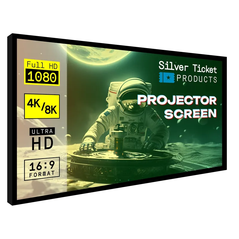 Silver Ticket Products STR Series 6 Piece White 1.1 Gain 120" Diagonal 16 9 Format Projection Screen, Aluminum Frame, Wall Mounted, 109.25x63.625 inches STR-169120