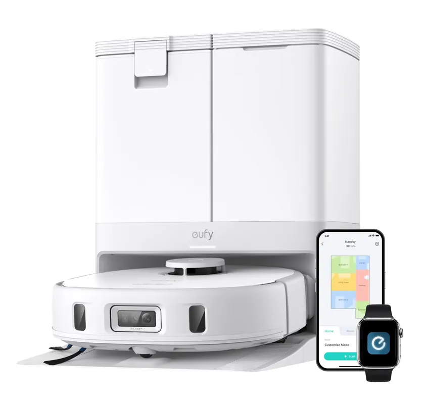 eufy X10 Pro Omni Robot Vacuum and Mop Combo, 8,000 Pa, Dual Mops with 12 mm Auto-Lift and Carpet Detection, AI Obstacle Avoidance, Auto Mop Washing&Drying, Self-Emptying, White