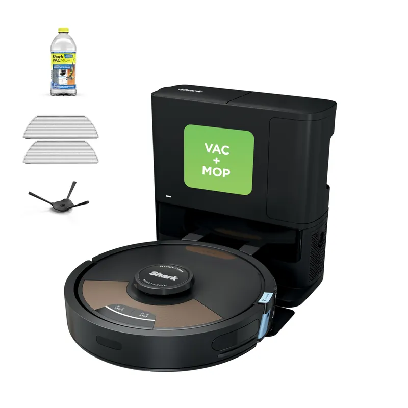 Shark Matrix Plus 2in1 Robot Vacuum & Mop with Sonic Mopping, Matrix Clean, Home Mapping, HEPA Bagless Self Empty Base, CleanEdge, for Pet Hair, WiFi, Black/Brass, AV2620WA