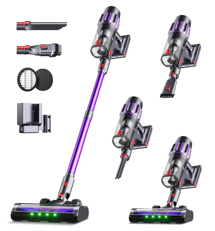 Cordless Vacuum Cleaner,650W 55KPA 80Mins Vacuum Cleaners for Home with Self-Standing,Smart Display,V-Shaped Anti-Tangle Brush,Wall Mount Charging,Cordless Stick Vacuum for Home,Floors,Carpet,Pet Hair