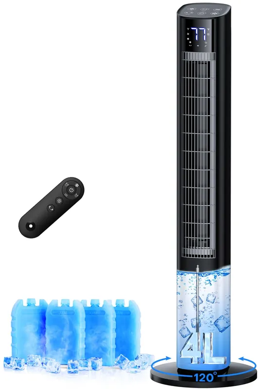 CENSTECH 44" Windowless Portable Air Conditioners w/4 Modes & 3 Speeds,12H Timer, 4L Tank for 24H Cooling Evaporative Air Cooler, 4 Ice Packs,17Ft Remote, 120° Oscillating Swamp Cooler Air Conditioner