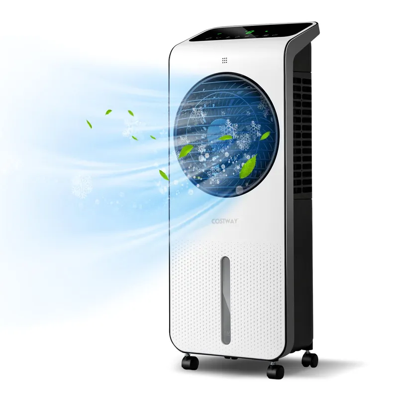 COSTWAY Evaporative Air Cooler, 3-in-1 Portable Swamp Cooler w/Fan & Humidifier, Air Cooling Fan w/ 360° Rotating Fan Blade, 3 Modes, 24 Speeds, 12H Timer, 2 Ice Packs, LED Display, Remote Control