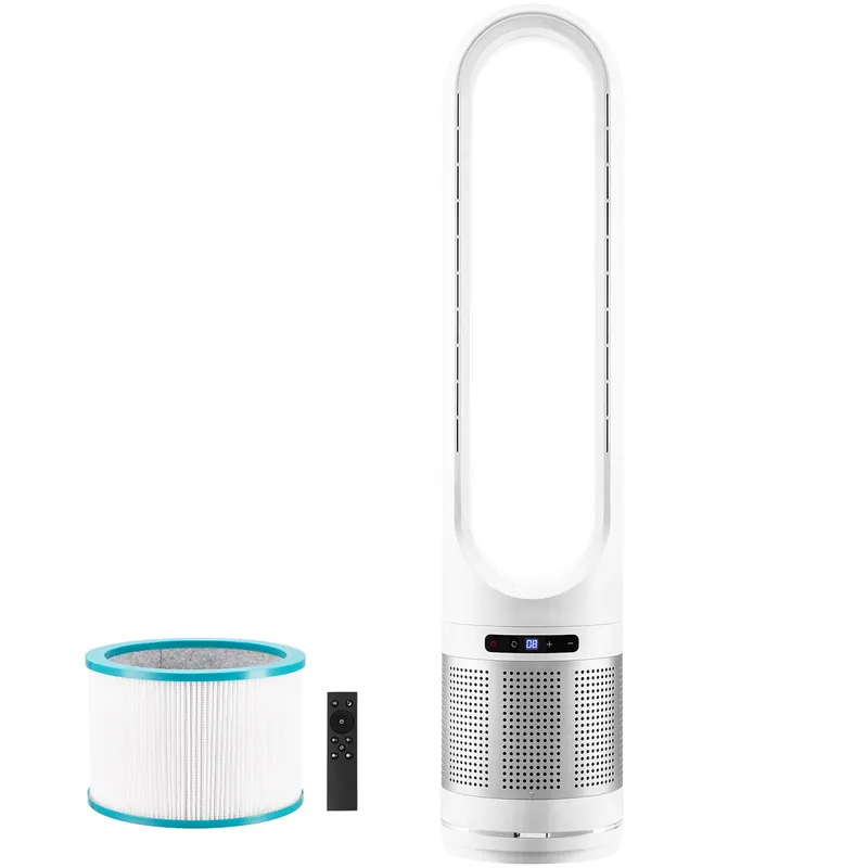 Happybuy 40" Bladeless Tower Fan – 15.4ft/s High-Velocity Cooling with 80° Oscillation, 8-Speed Settings, 8H Timer & H13 HEPA Air Purification, Remote Control for Home & Office