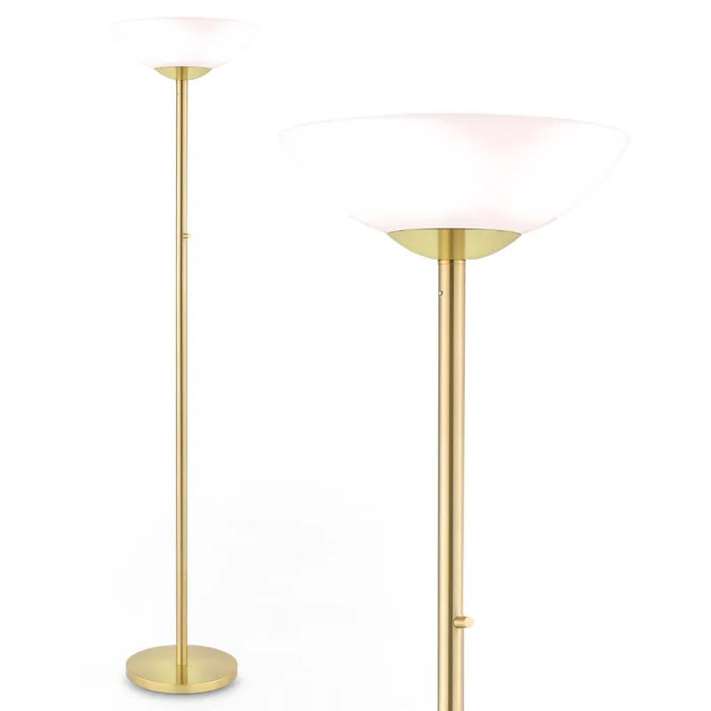 Modern Floor Superlamp 10000 Lumen - LED 75W, Dimmable 5 Changing Color, 85 CRI All Around Light, Tall Corner Standing Lamp with Cement Base and Acrylic Shade, Glare Free UpLight Kit Ready - Gold