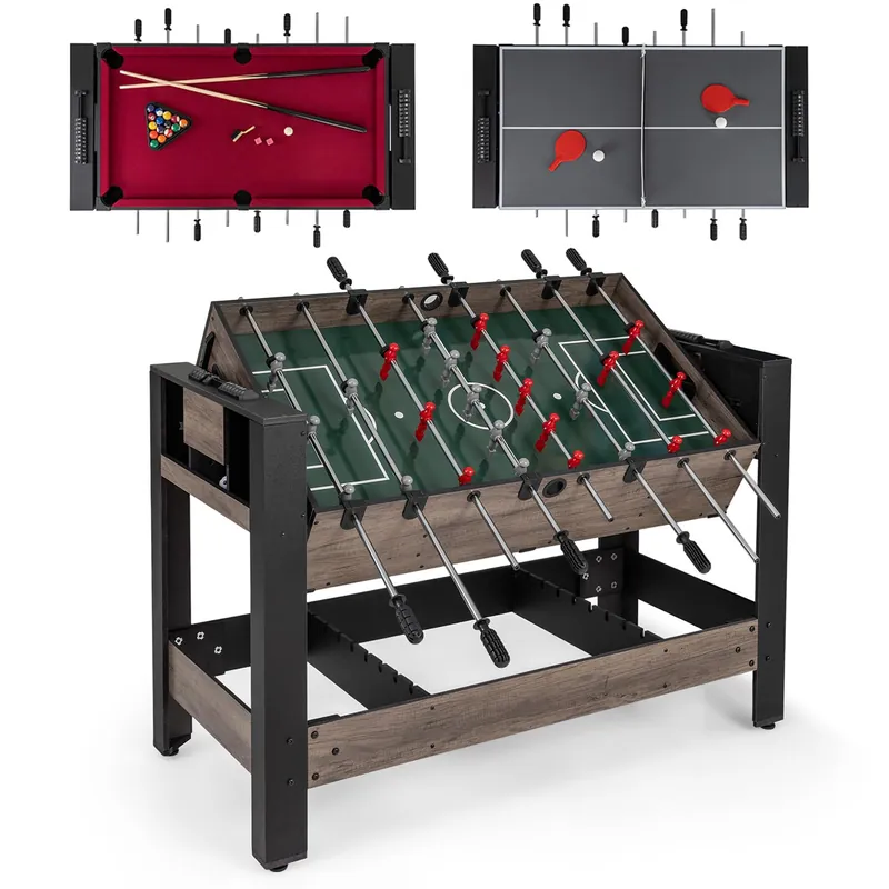 GYMAX 3 in 1 Multi Game Table, Swivel Combo Game Table with Foosball, Billiards & Table Tennis, Rod Storage Rack, Space-Saving Design for Family Night, Home, Game Room, Office