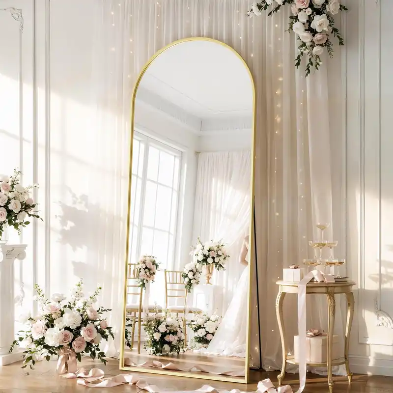 WISSMIELS 26x71 Inch Full Body Mirror - Large Arched Full Length Mirror with Stand Aluminum Frame Wall Mounted Leaning for Bedroom Living Room