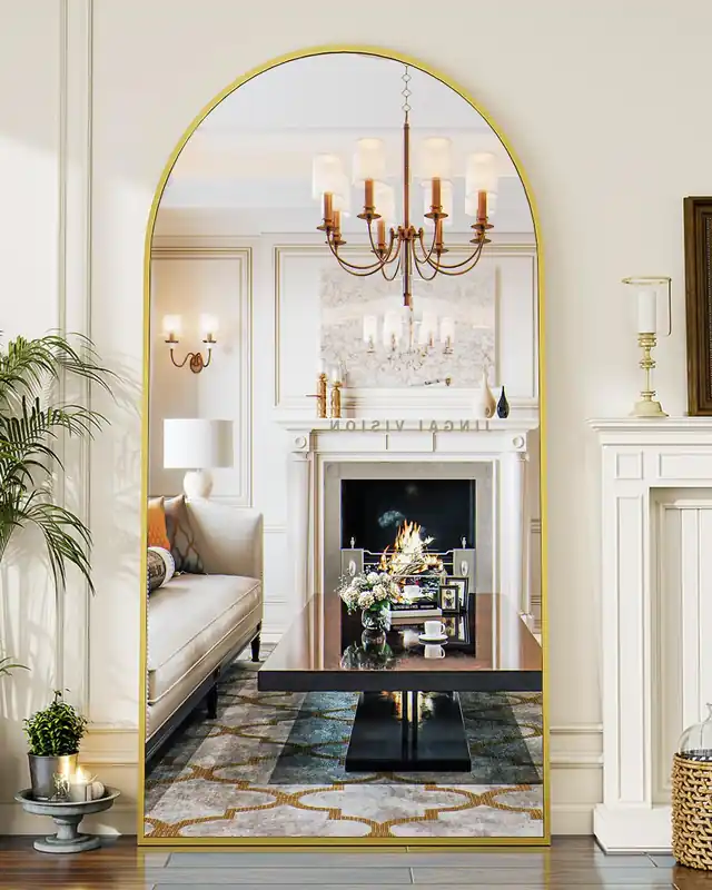 Koonmi 34"x76" Arched Full Length Mirror, Gold Large Floor Mirror with Aluminum Alloy Frame, Standing, Hanging or Leaning Wall-Mounted Vanity Mirror for Living Room and Bedroom