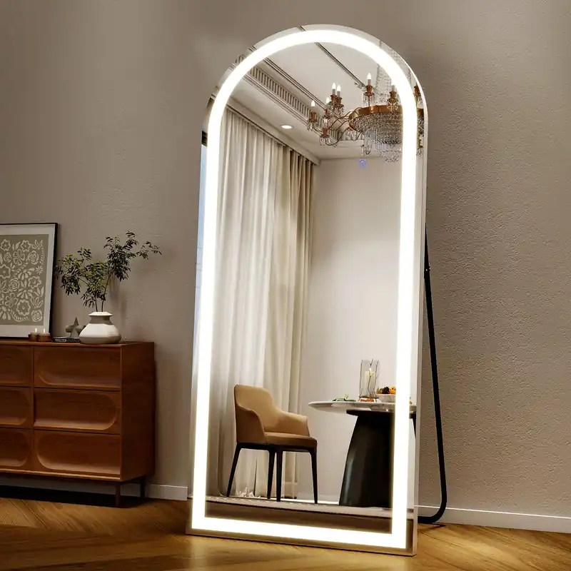 Easly 26x68 inch Full Length Mirror with Lights, LED Lighted Floor Standing, Hanging Full Length with Stand, Full Body Dressing Mirror with Dimmable 3 Color LED