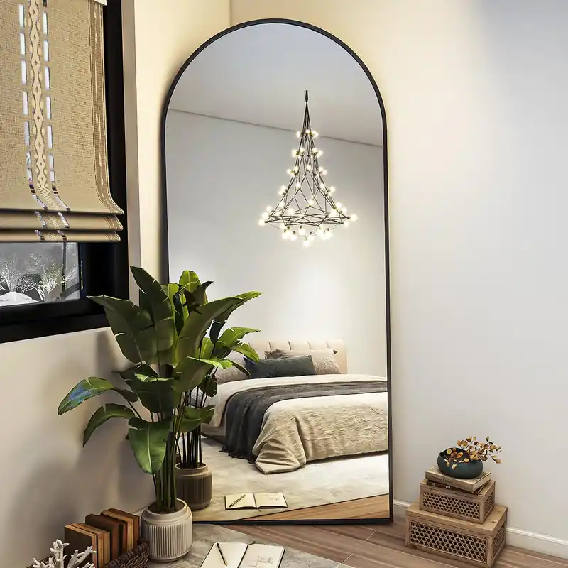 BEAUTYPEAK 71"x26" Arch Full Length Mirror, Full Body Floor Mirror with Stand Hanging or Leaning, Aluminum Alloy Frame Wall Mirrors for Bedroom, Dressing Room, Black
