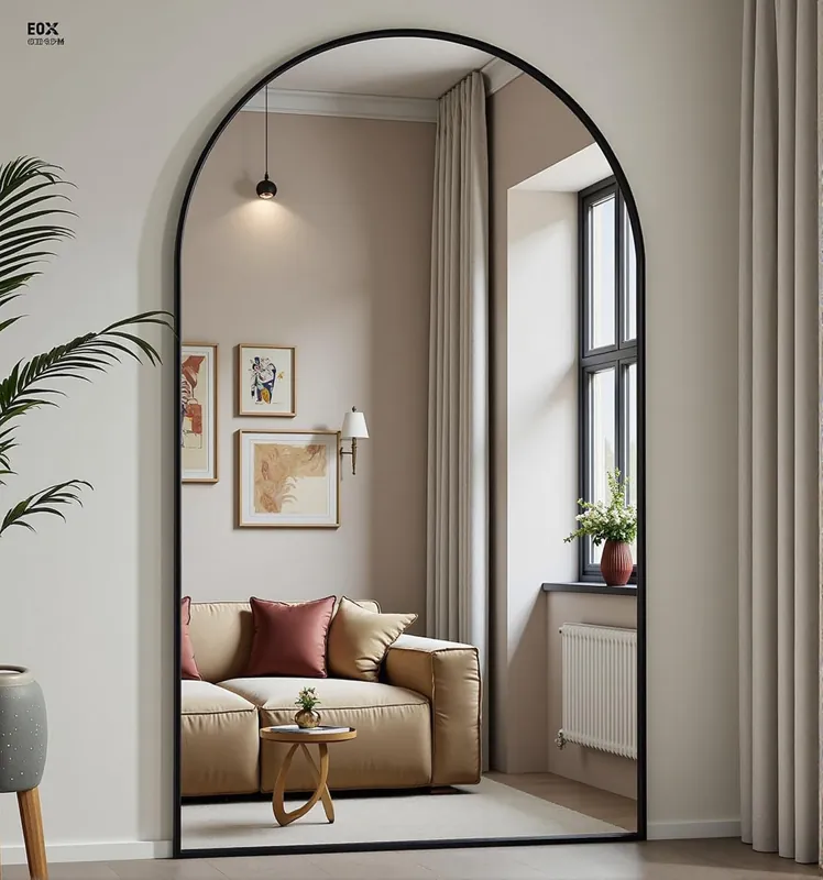 Dewfig Arched Full Length Mirror, 78"x38" Large Floor Mirror with Stand, Oversized Full Body Mirrors for Standing/Leaning/Hanging, Wall Mounted Mirrors for Bedroom, Living Room,Dressing Room, Black