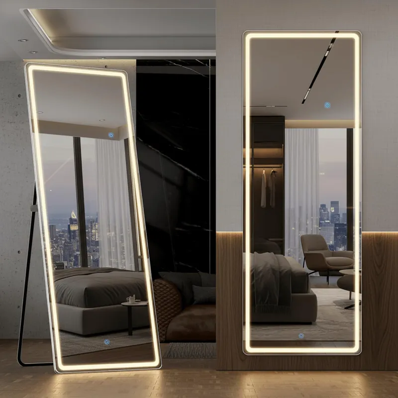 Alpen LED Full Length Mirror with Lights, 71" x 26" LED Floor Mirror with Stand, Full Body Dressing Mirrors with Dimming & 3 Color Lighting, Hanging Mounted Mirrors for Living Room Bedroom Cloakroom