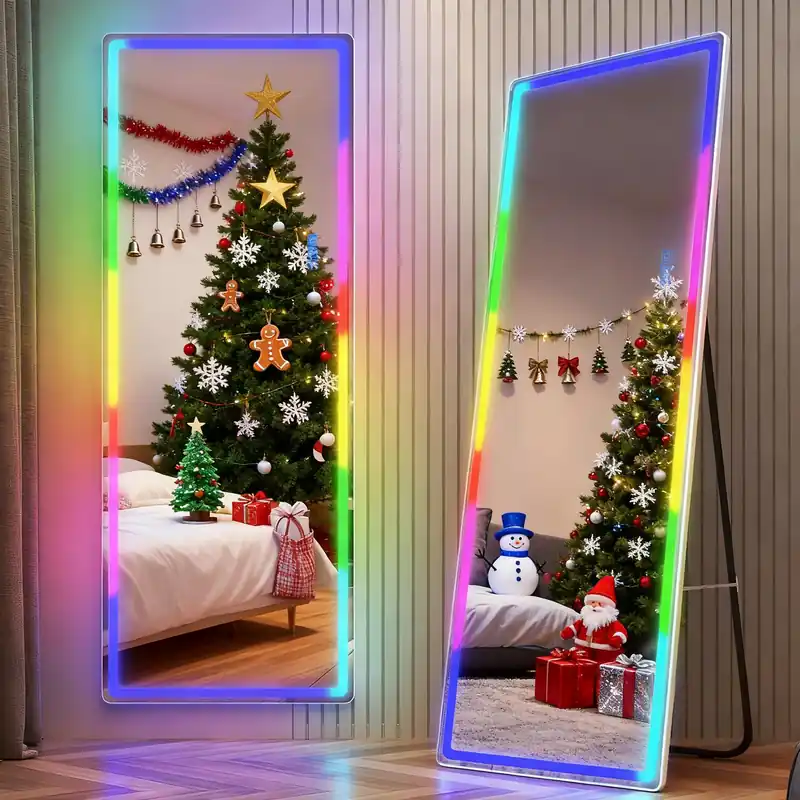 LVSOMT 63"x22" Full Length Mirror with Lights, Smart RGB Color Changing Wall Mirror Full Length, Standing Full Body Dressing Mirror with Remote Control for Bedroom, Living Room, White